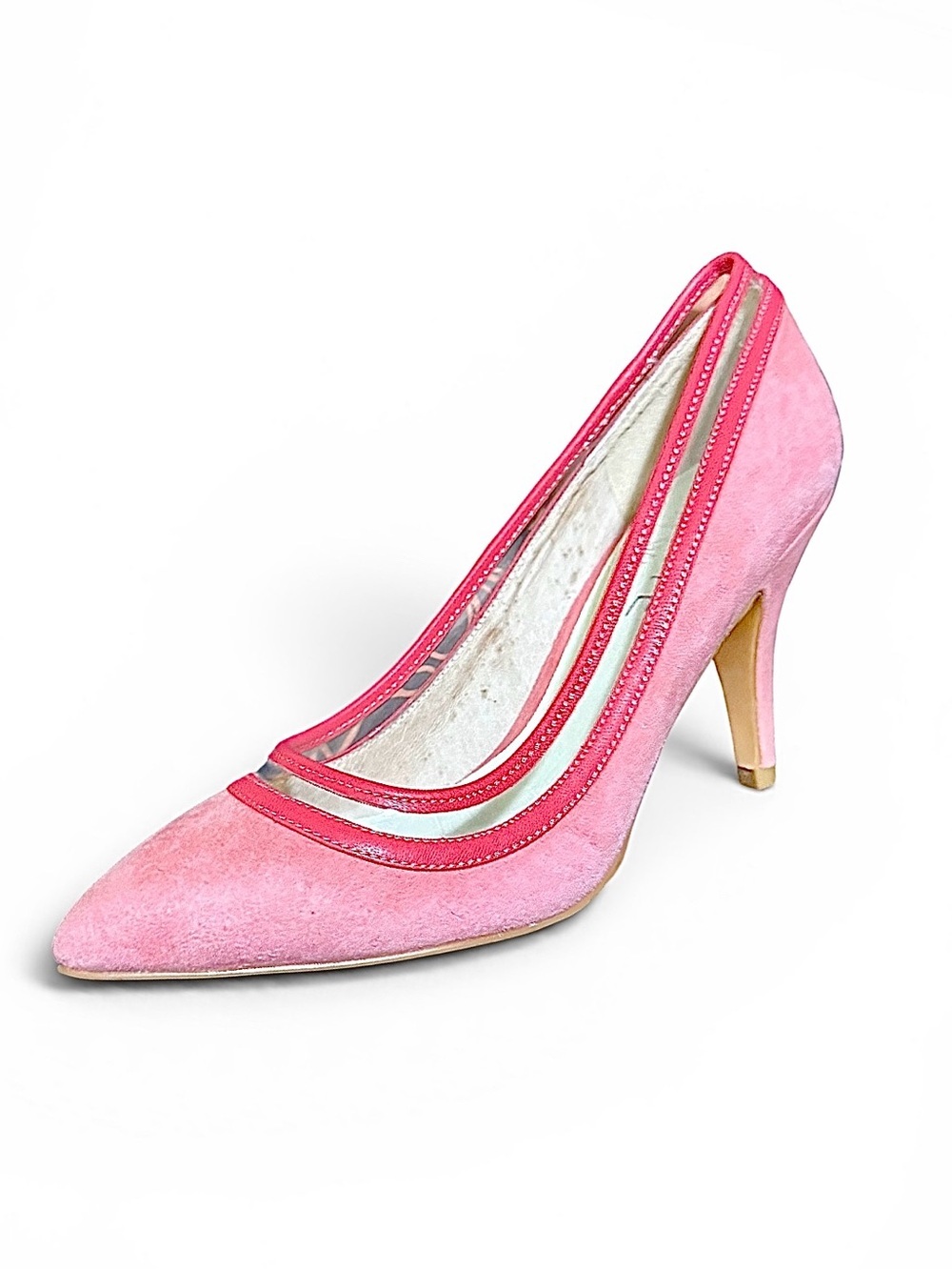 Ron White Pink Cherry Blossom Barbiecore Suede Pointed-Toe Pumps 7.5